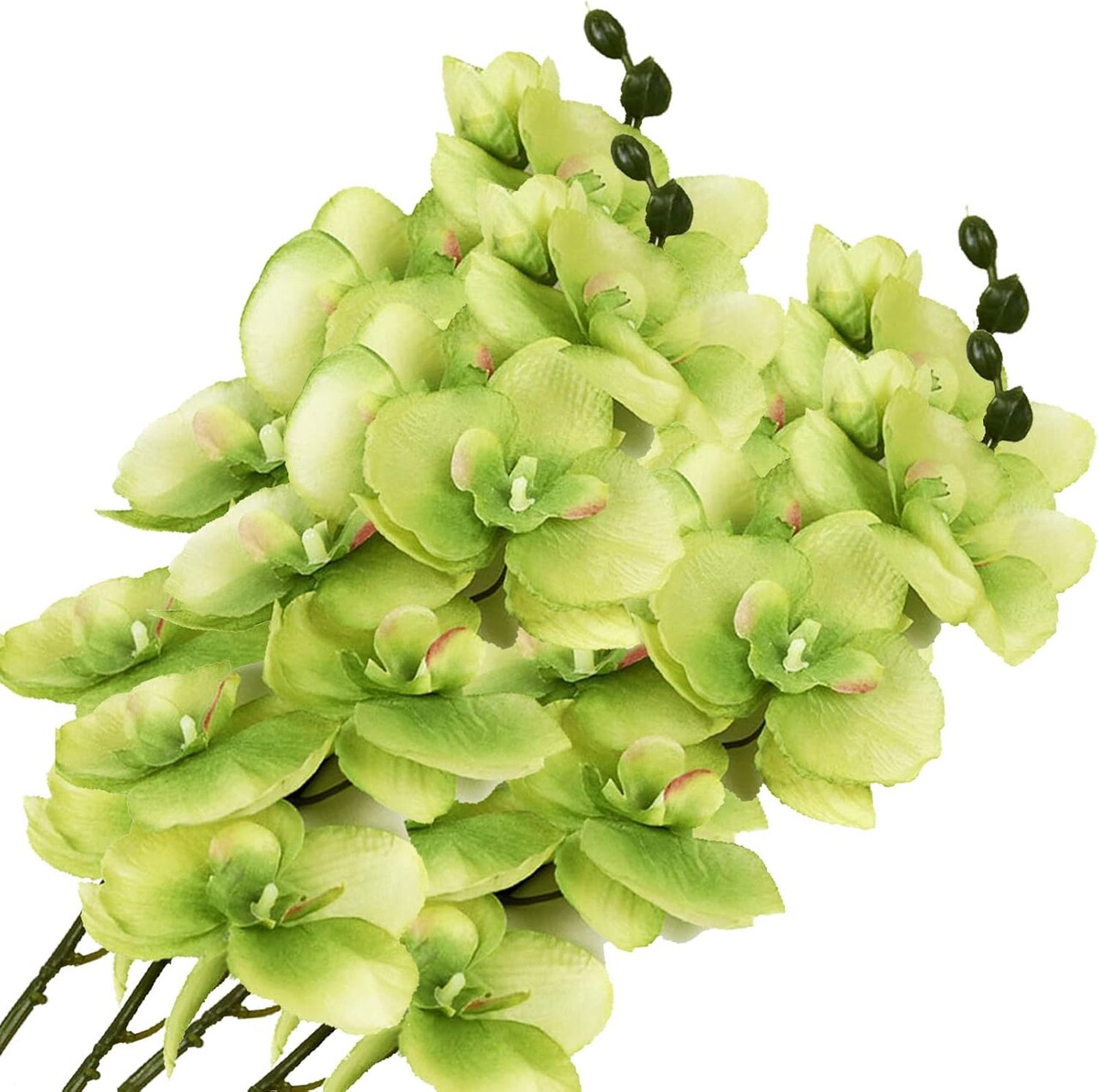 4 Pcs Silk Artificial Orchid Flowers Stem, 8 Heads Faux Phalaenopsis Flowers Branches 27.5'' Artificial Flowers Plants for Pots Vase Decor (Green)